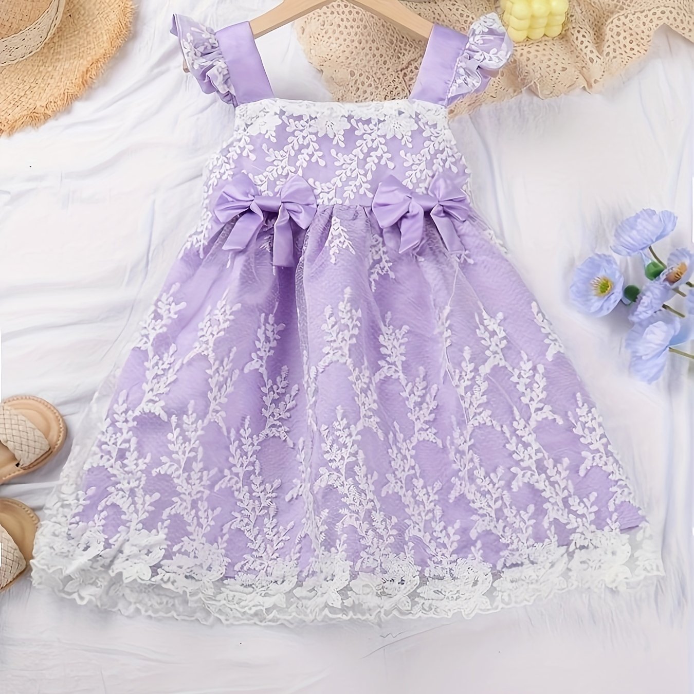 Girls' Lace Floral Ruffle Princess Dress For Party