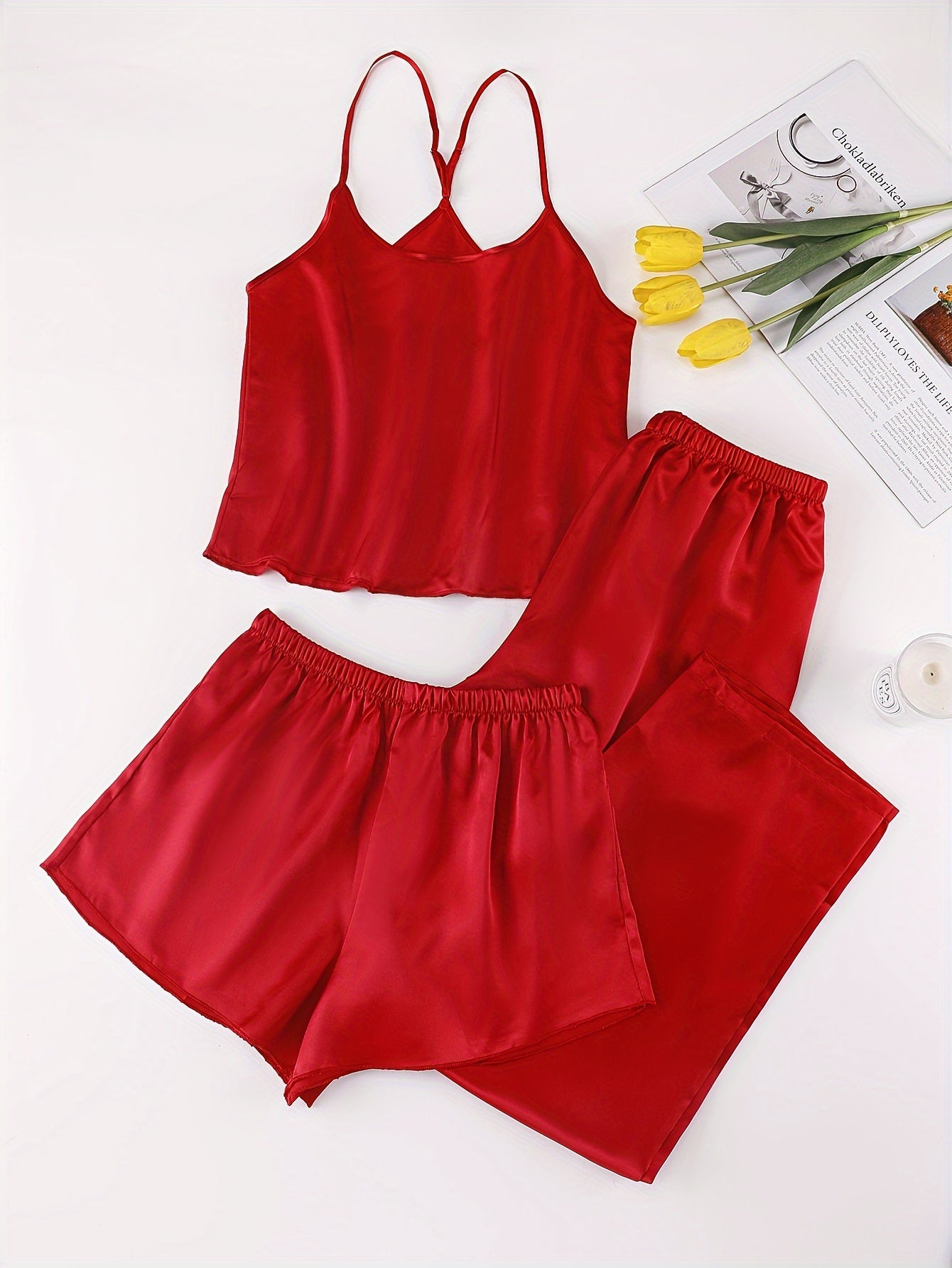 Floral Print Pajama Set Cami Top & Shorts & Pants