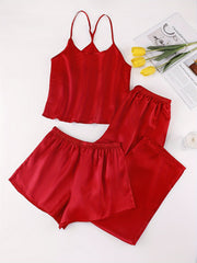 Floral Print Pajama Set Cami Top & Shorts & Pants