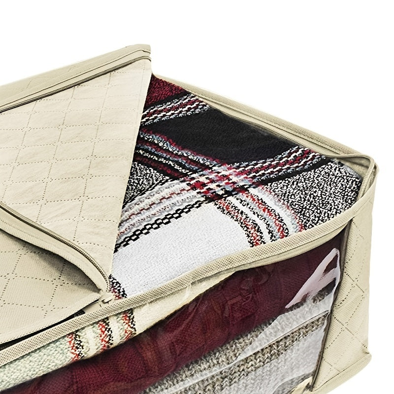 Quilted Storage Zipper Bag Clothes Organizer Foldable Box w/ Window