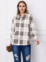 Casual Blouse Women's Plus Plaid Print Button Up Long Sleeve