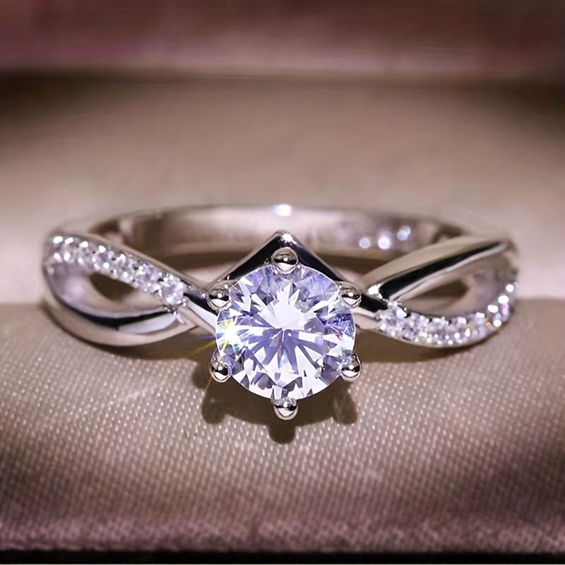 Men's Silver Alloy Ring With Artificial Diamond Engagement