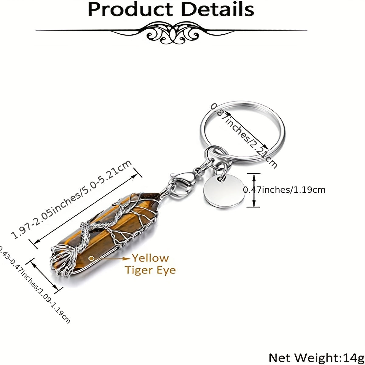 Tree Of Life Wire Wrapped Keyring Healing Stones Hexagonal Crystal Gemstone