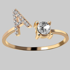 26 Letters Zircon Studded Adjustable Rings Jewelry