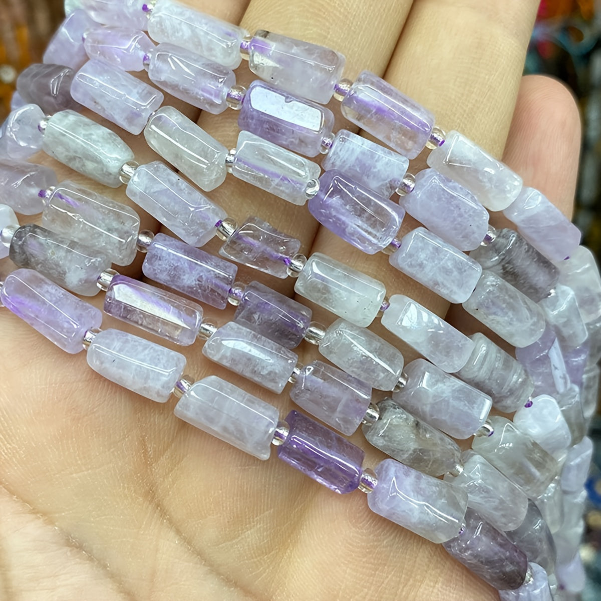31pcs Natural Stone Cylindrical Loose Beads DIY Bracelet Jewelry Accessories