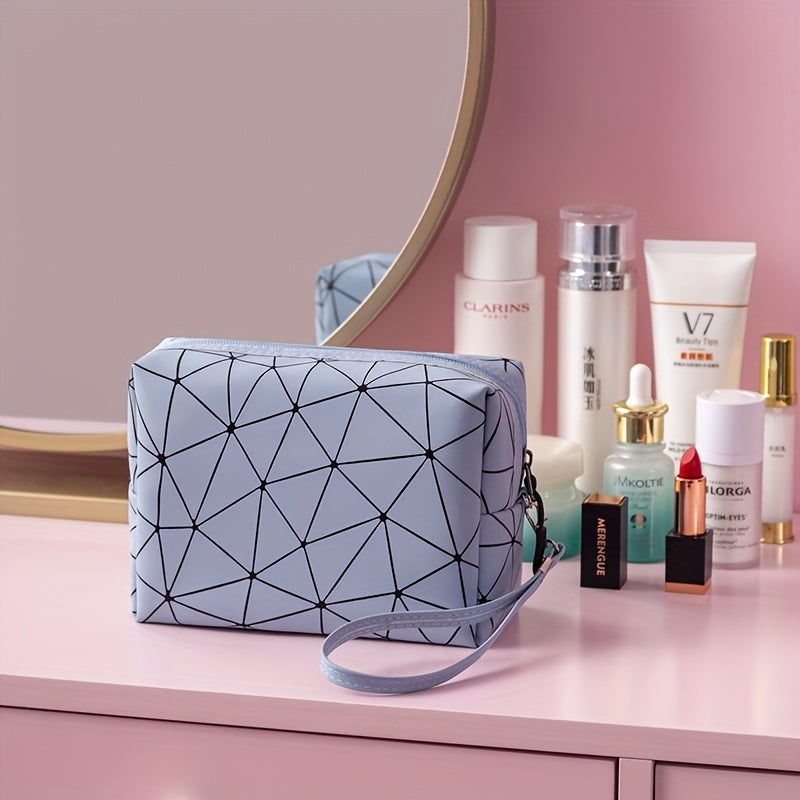 Argyle Pattern Cosmetics Bag PU Leather Makeup Storage Bag