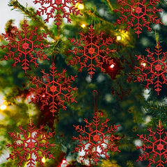 9pcs Snowflake Christmas Tree Decoration Red Pendant Party Supply
