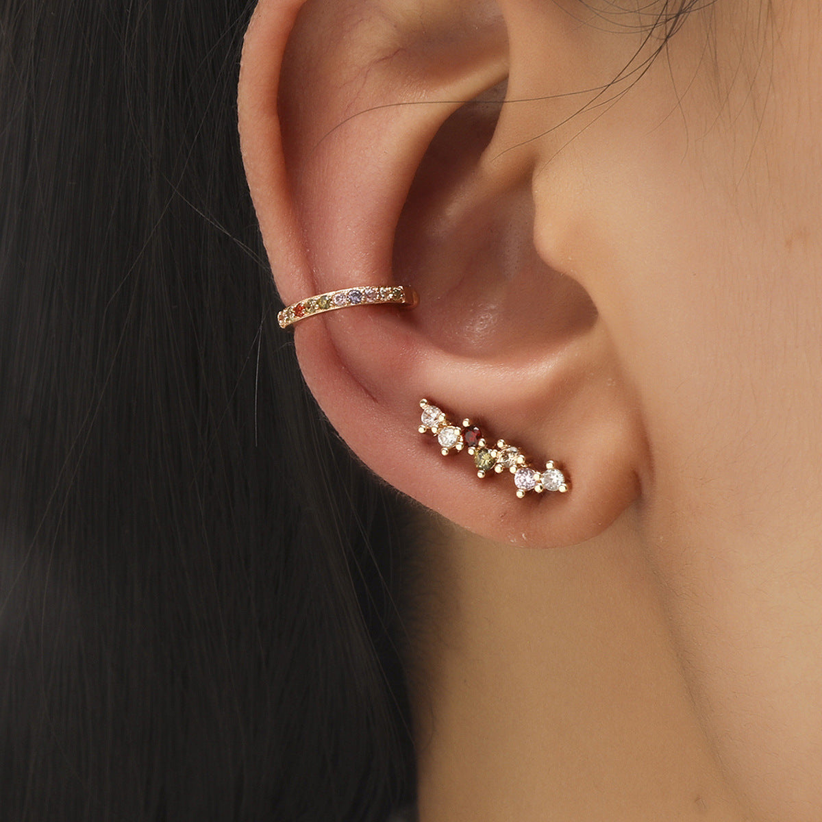 Star Leaf Flower Pearl Zircon Stud Earrings for One Ear