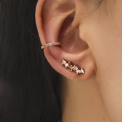 Star Leaf Flower Pearl Zircon Stud Earrings for One Ear