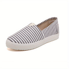 Women's Striped Canvas Slip-On Flat Shoes Casual Walking Sneakers