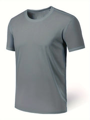 Men's Solid Short Sleeve T shirt Active Comfy High Stretch Crew Neck Tee