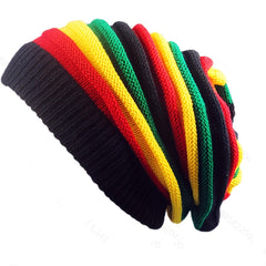 Multicolour Knit Beanie Rainbow Striped Oversize Baggy Hat Slouch Cap
