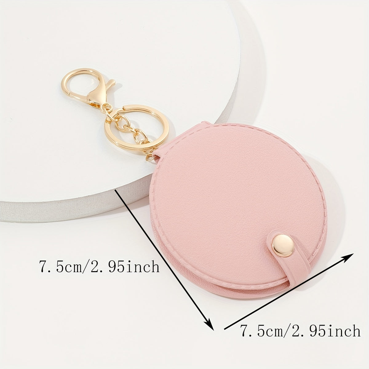 Makeup Mirror Keychain Round Leather Key Chain Pendant Bag Purse Accessories