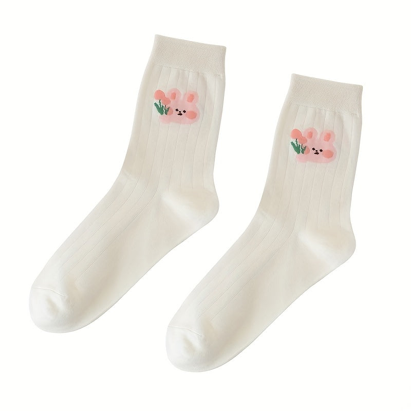 5 Pairs Floral & Bunny Print Women's Stockings