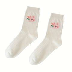 5 Pairs Floral & Bunny Print Women's Stockings