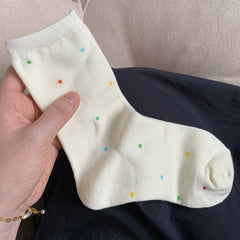 3 Pairs Polka Dot & Stripe Print Socks Soft Mid Tube Women's Stockings