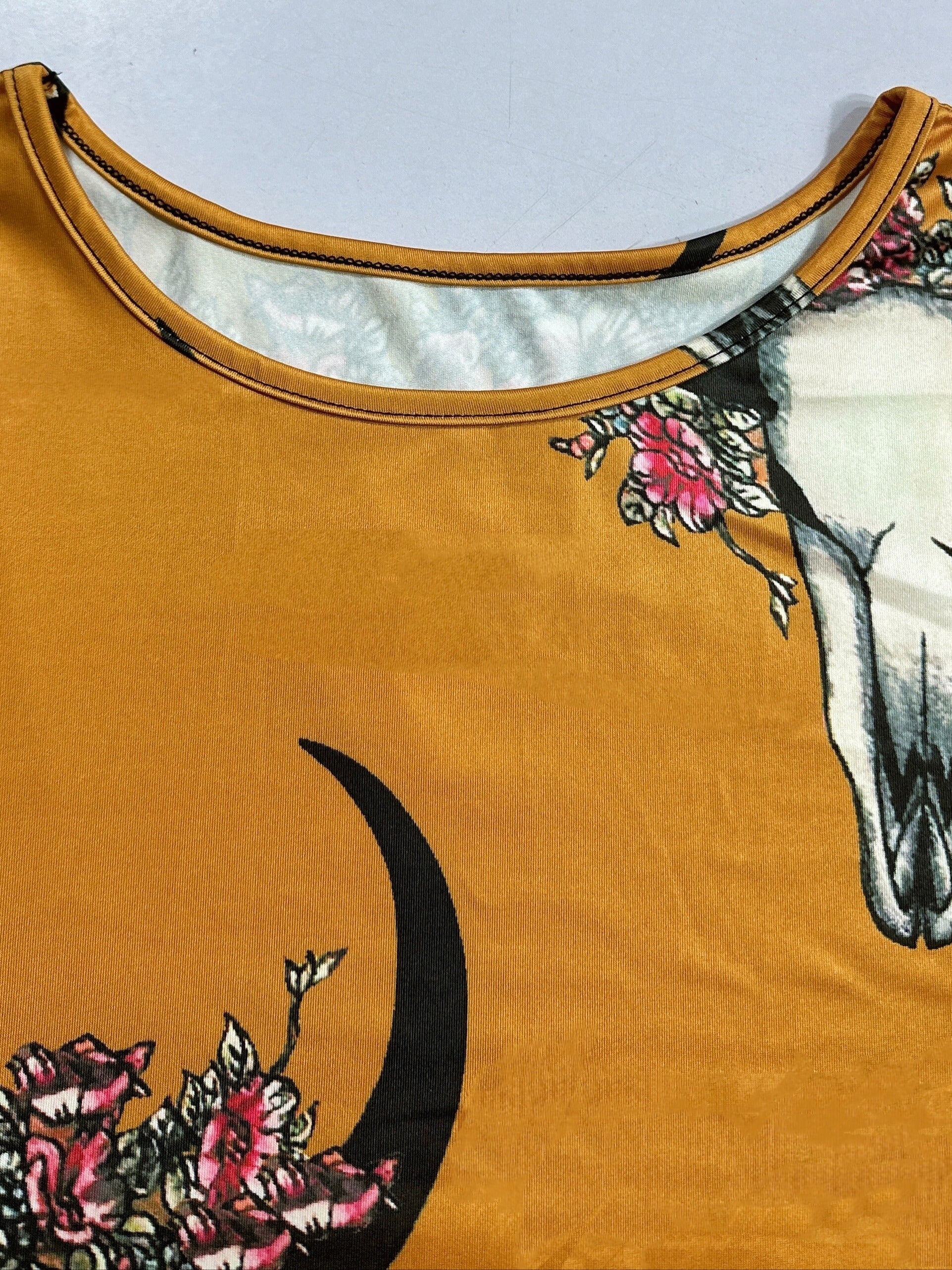 Plus Size Western Style Dress Women's Plus Floral Bull Skull Print Long Sleeve
