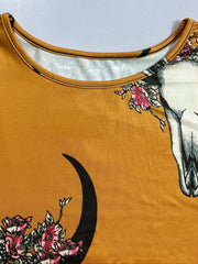 Plus Size Western Style Dress Women's Plus Floral Bull Skull Print Long Sleeve