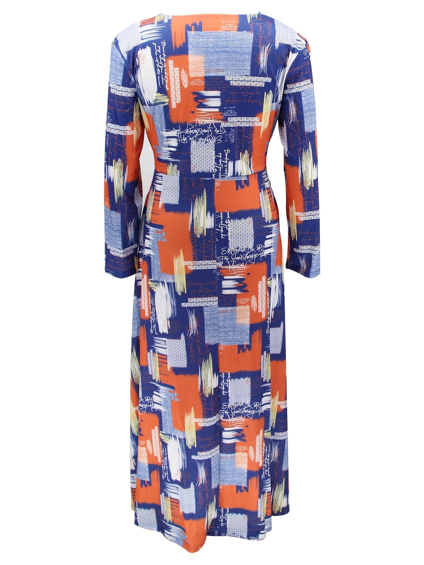  Colorblock V Neck Long Sleeve Maxi Dress Women's Plus