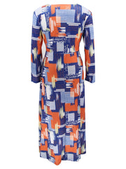  Colorblock V Neck Long Sleeve Maxi Dress Women's Plus
