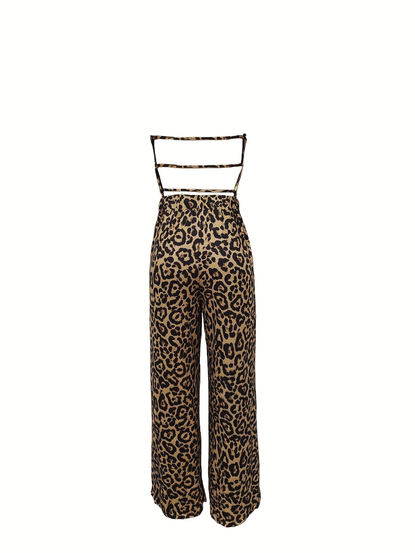 Leopard Print Wide Leg Jumpsuit Backless Sexy Jumpsuit