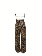 Leopard Print Wide Leg Jumpsuit Backless Sexy Jumpsuit