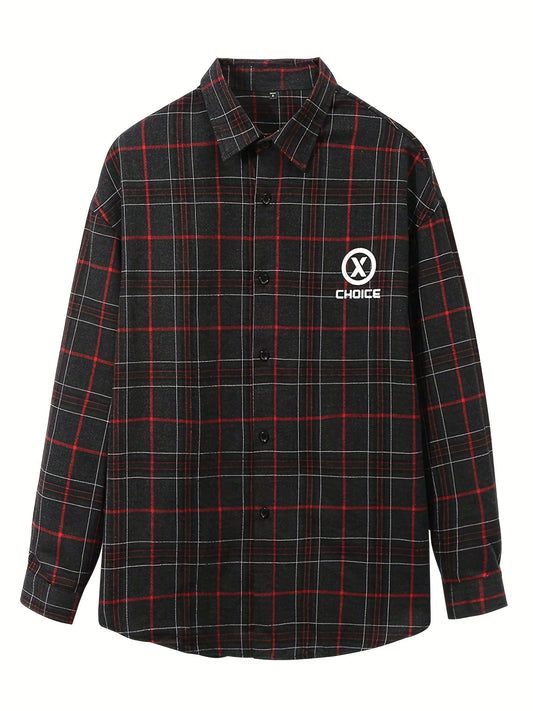 Plaid Print Men's Casual Button Up Long Sleeve Shirt