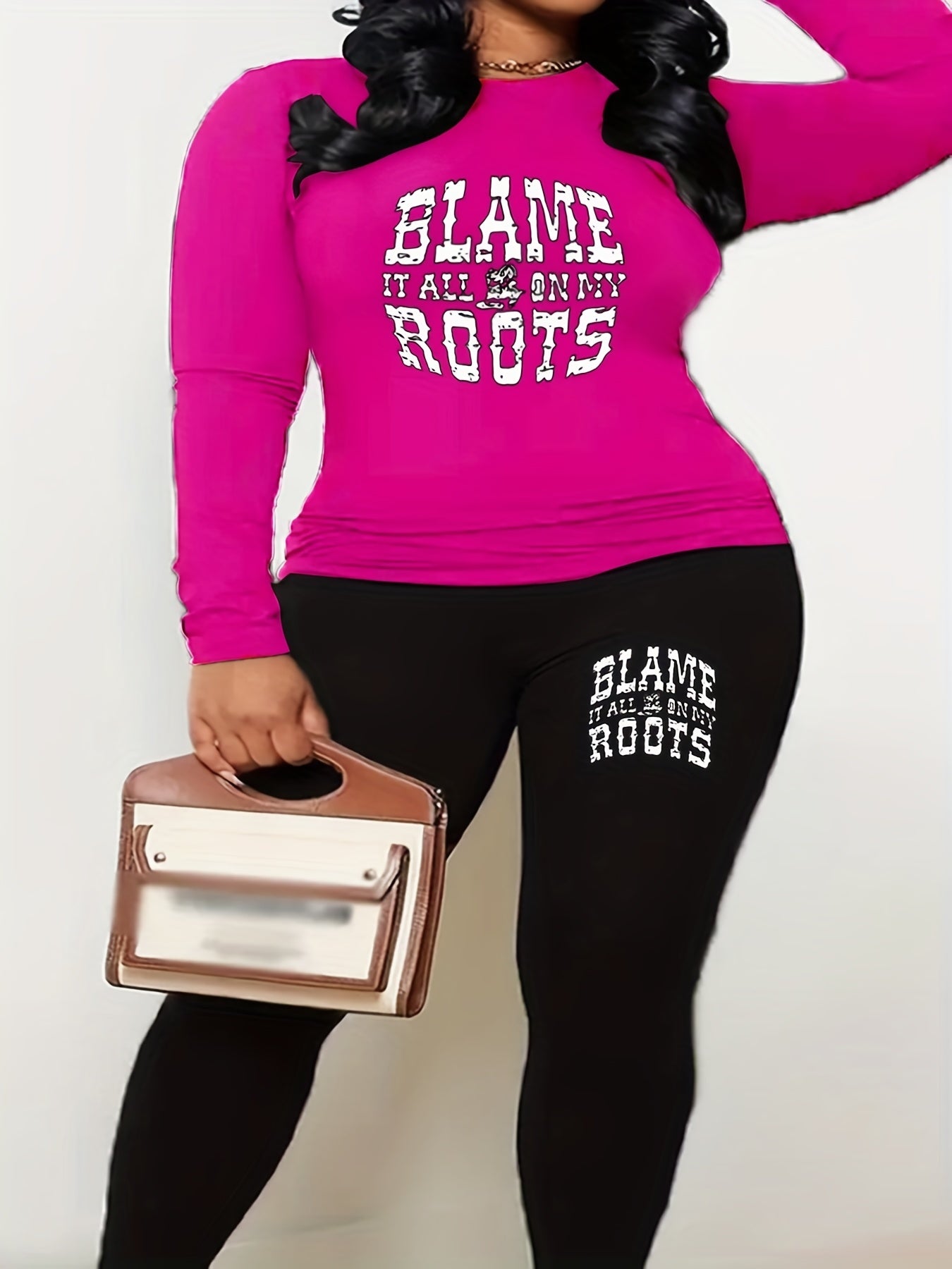  Slogan Print Long Sleeve Top & Leggings Set