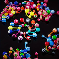 50pcs Colorful Acrylic Plastic Ball Belly Button Ring Navel Piercing Stud