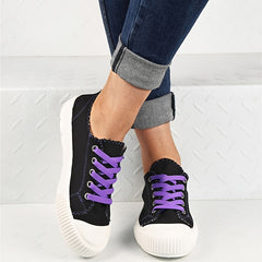 Women's Canvas Lace Up Sneakers Low Top Shoes