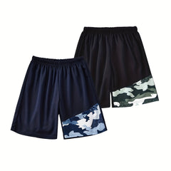 2 Boys Camo Gym Shorts Quick Dry Lightweight Athletic Training Running