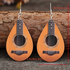 Water Drop Ukulele Wooden Earrings Gift For Women