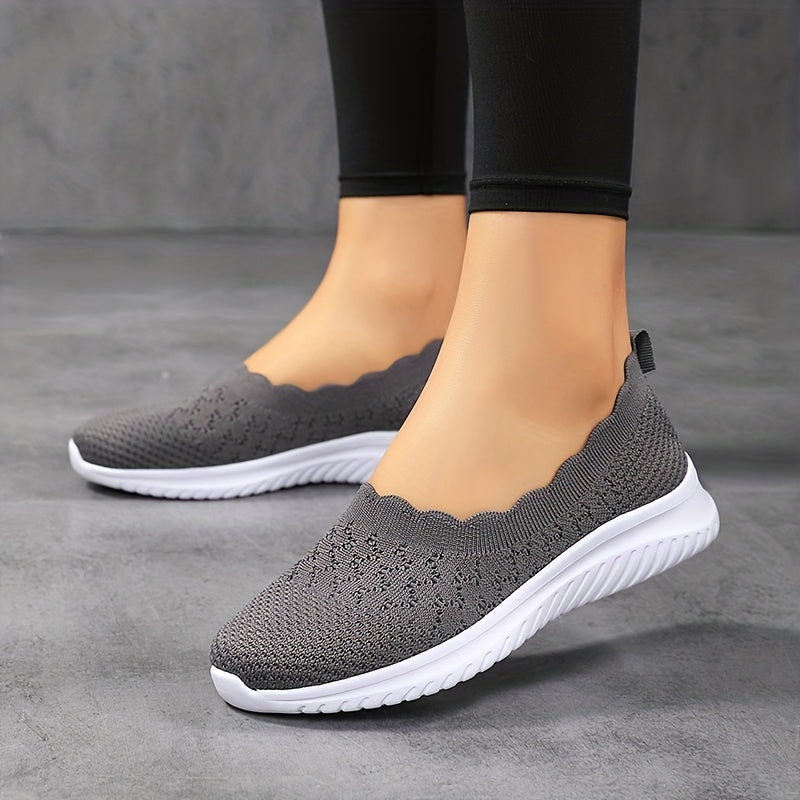 Women's Knit Flat Shoes Comfy Slip On Anti skid Casual Walking Shoes