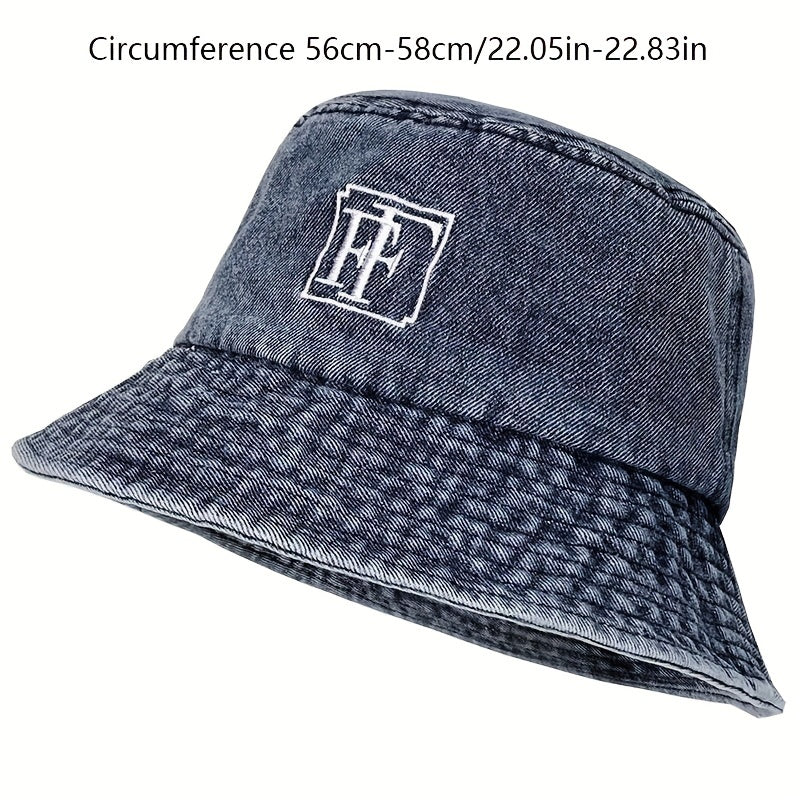 Embroidery Denim Bucket Hat Washed Distressed Vintage Basin Hat