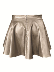  Women's Faux Leather A-line Mini Skirt