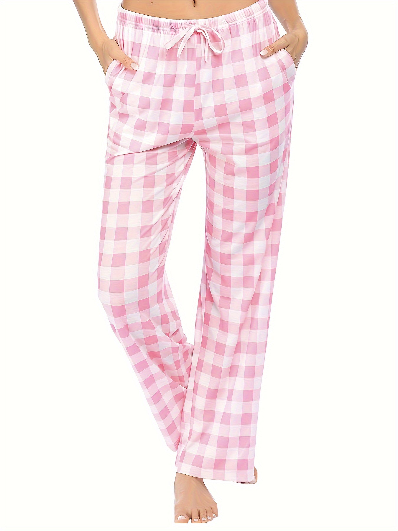 Plaid Drawstring Sleep Bottoms Cozy Home Sleep Pants Women's Loungewear