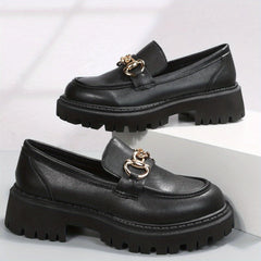 British Style Chain Decor Loafers Slip On Shoes