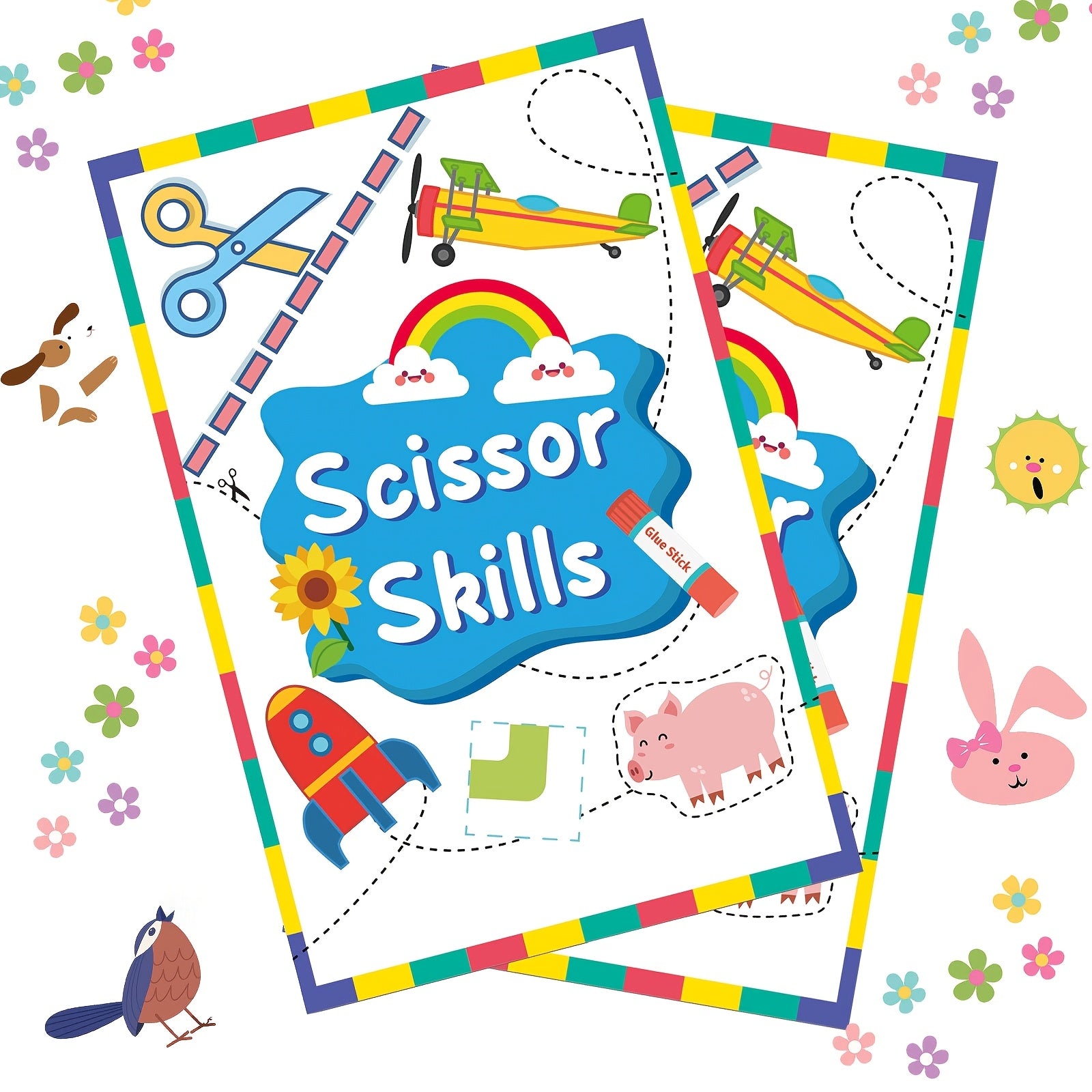 Scissor Skills Activity Book for DIY Paper Crafts - Colorful Designs