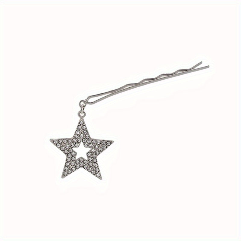 Y2K Hair Pin With Star Tassel Rhinestone Star Decor Hair Pin Alloy Hair Clip