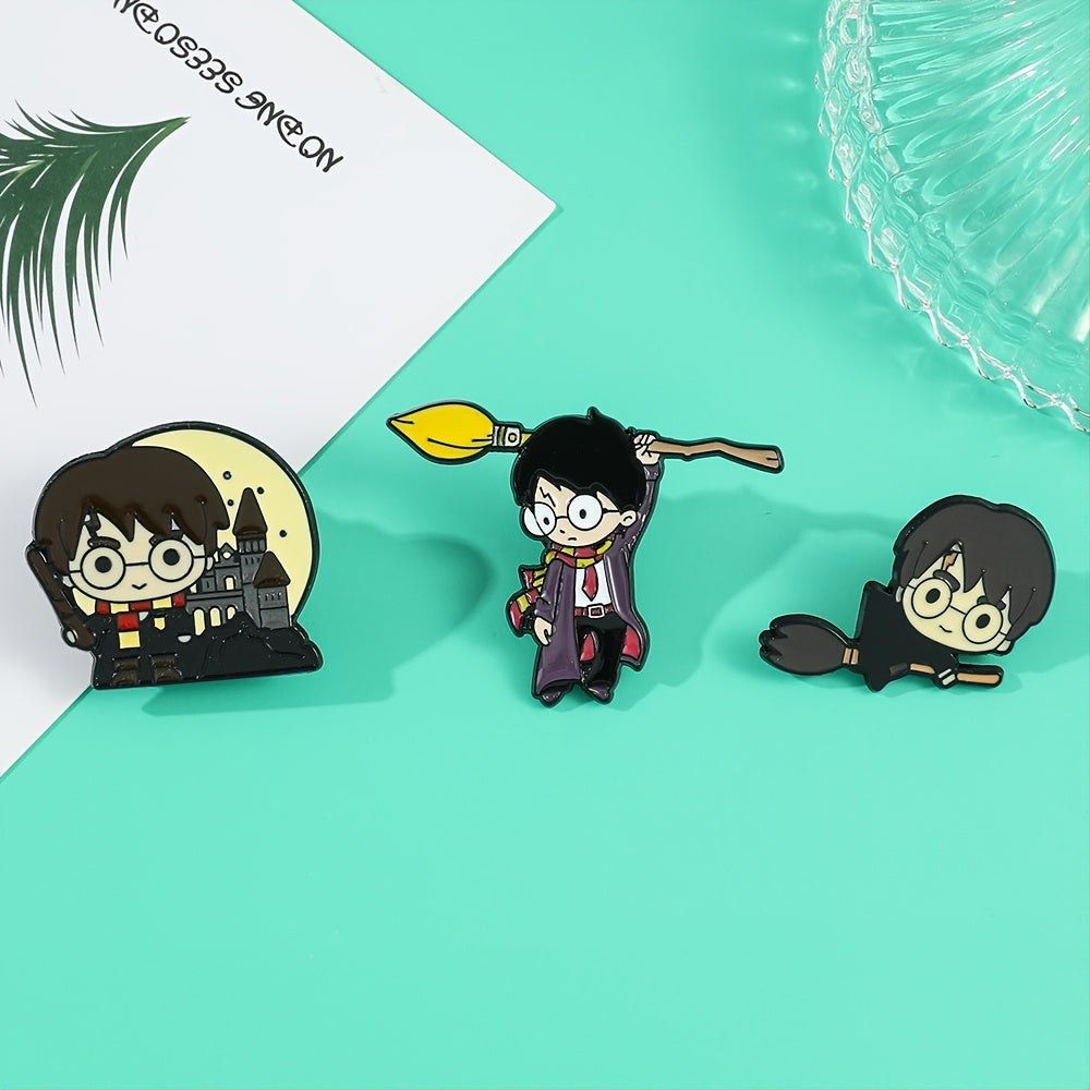 Creative Boy Brooch Glasses Broom Enamel Pin Oil Dripping Badge