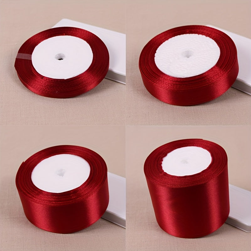 25 Yards Wine Red Silk Satin Ribbon for Weddings and DIY Projects