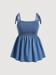 Sexy Denim Plus Top Tie Shoulder Stretch Cami