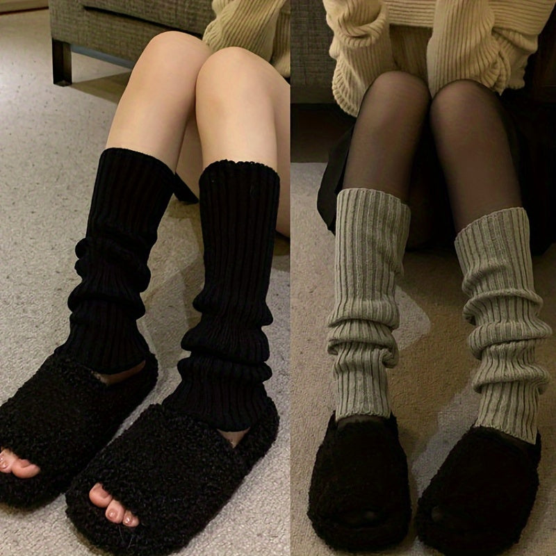 3 Pairs Solid Ribbed Leg Warmers Women's Stockings