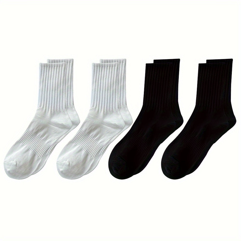 4 Pairs Solid Mid Tube Socks Breathable Women's Stockings