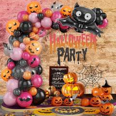 115pcs Halloween Balloon Garland Kit Orange Latex Pumpkin Spider Web Bats