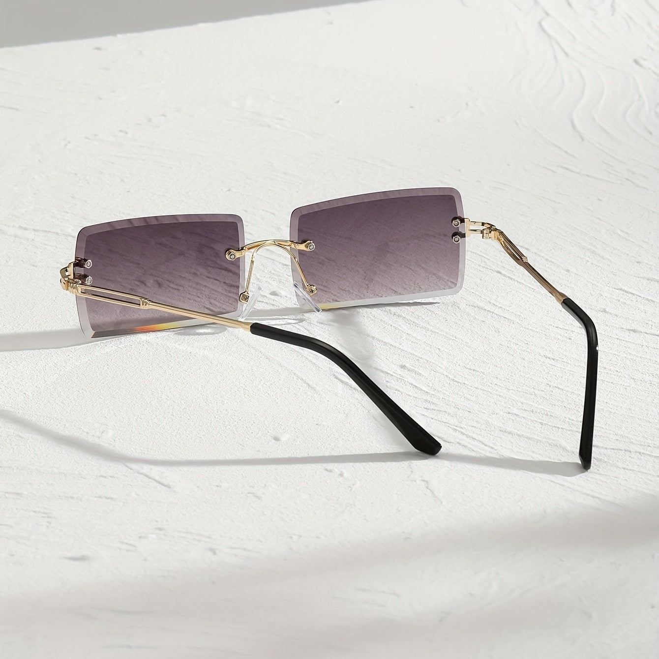 Gradient Lens Rimless Sunglasses Metal Temple UV400