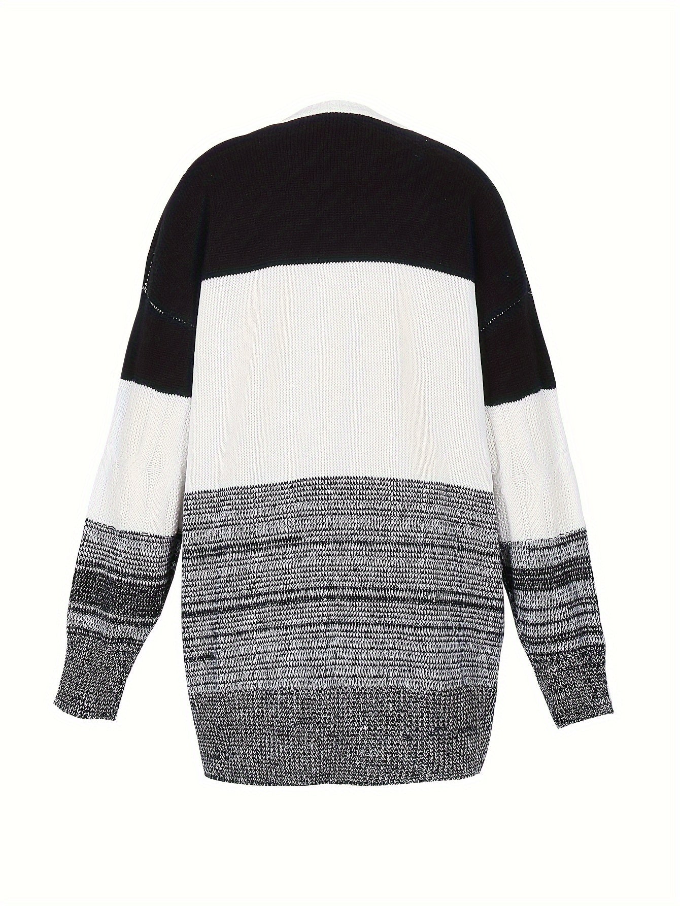  Colorblock Cable Long Sleeve Cardigan