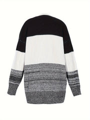  Colorblock Cable Long Sleeve Cardigan