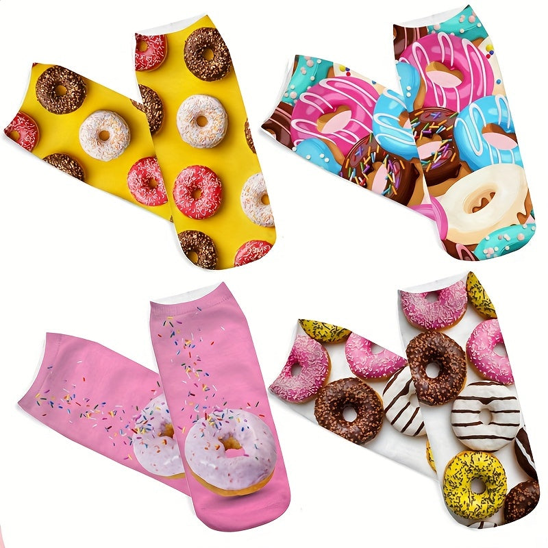 Donut Print Crew Socks Women's Stockings