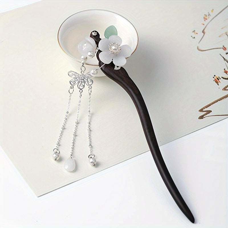 Chinese Hairpins Clips Tassel Flower Hair Chignon Wooden Hair Pin